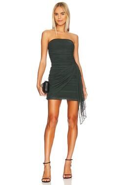 Amanda Uprichard | Anja Mini Dress in Moss Green Mesh Strapless M